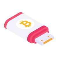 Bitcoin USB icon in 3d style vector
