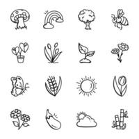 Pack of Nature Doodle Icons vector