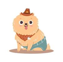 Dog in Halloween cowboy costume. Cute isolated baby spitz. Flat vector cartoon illustration
