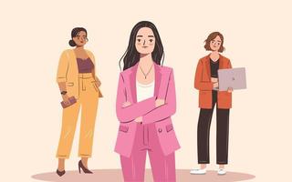 Confident business woman set. Young empowered women in stylish suits. Flat vector character illustration.