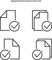 conjunto de iconos de documentos aprobados. esbozar documentos aprobados icono vectoriales para diseño web aislado sobre fondo blanco. vector