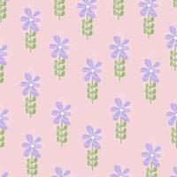 Vector illustration of flat pattern with simple flowers and leaves