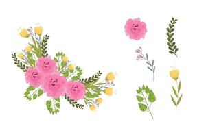 Set of pink floral elements and arrangements vector