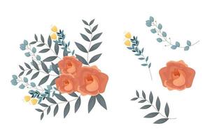 A variety of colorful arrangements of beautiful leaves and flowers vector