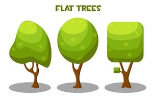 Vector isolated green trees in flat style. Illustration of tree collections in the park.