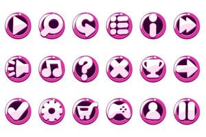 Set of glossy purple game buttons for interface. Round icons for website or interface.
