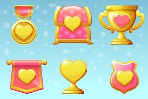 Six heart Icons. Set heart life icon for game ui vector