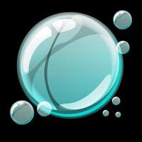 gran burbuja de caricatura jabonosa vacía para el juego. icono de burbuja redonda de jabón sobre un fondo negro.