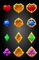 Vector set of game card suits icons constructor. Poker symbols, golden gambling badges.