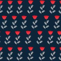 Vector illustration of flat pattern with simple flowers and leaves