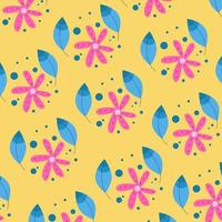 Vector illustration of flat pattern with simple flowers and leaves