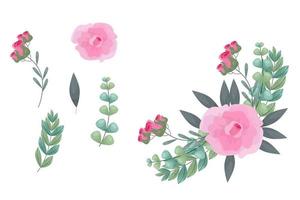 Set of pink floral elements and arrangements vector