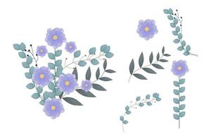 A variety of colorful arrangements of beautiful leaves and flowers vector