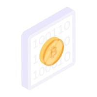 un ícono isométrico hábilmente diseñado de codificación bitcoin vector