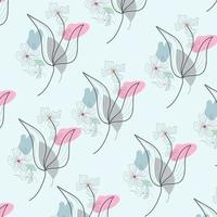 Vector illustration of flat pattern with simple flowers and leaves