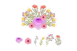 A variety of colorful arrangements of beautiful leaves and flowers vector