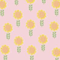 Vector illustration of flat pattern with simple flowers and leaves