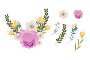 A variety of colorful arrangements of beautiful leaves and flowers vector
