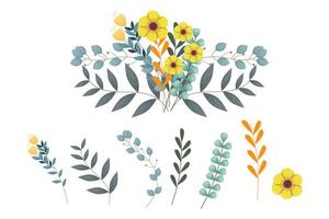 A variety of colorful arrangements of beautiful leaves and flowers vector