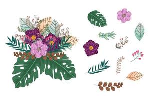 A variety of colorful arrangements of beautiful leaves and flowers vector