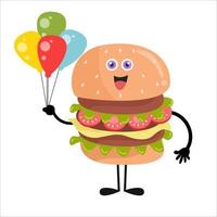 Cute burger cartoon with various activities vector