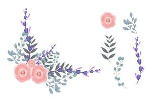 conjunto de elementos y arreglos florales rosas vector