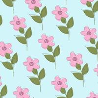 Vector illustration of flat pattern with simple flowers and leaves