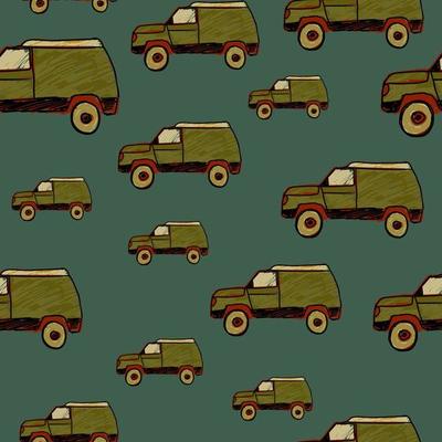 Cute SUV car seamless pattern. Kids hand drawn automobile background.