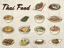 famosos elementos de arte retro de comida tailandesa