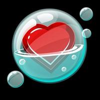 Red heart icon in a big soap bubble. Cartoon cute bubble and heart object. vector