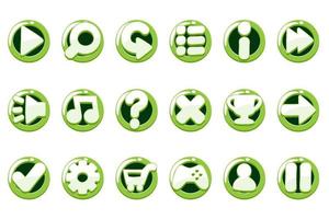 Set of glossy green buttons for graphical interface. Icons for games with different options. vector