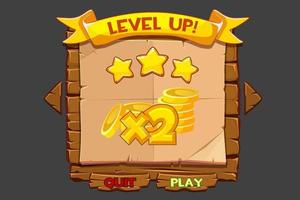 Game interface concept with doubling and Level UP. Wooden play window for the game. vector