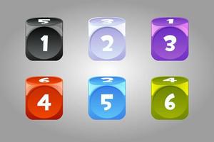 Vector set of colored dice with numbers. A collection of bright random dice for gambling.