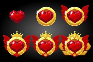 vector naipes símbolo icono de corazón rojo. premio de dibujos animados de juegos clasificados. símbolo de logro y victoria de la insignia en el póquer.