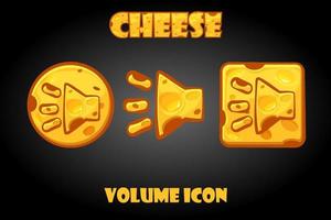 conjunto vectorial de volumen de botones de queso para el juego. un grupo de iconos de sonido para la interfaz. vector