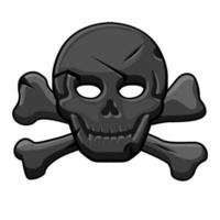 marca negra pirata, calavera con huesos cruzados para el juego. ilustración vectorial de una pancarta aterradora con un esqueleto humano. vector