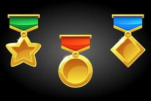 premios simples y plantillas de medallas para los ganadores. conjunto vectorial de iconos de medallas en blanco para el juego. vector