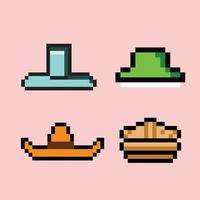 Pixel art hat set 8bit pixel art game sprite item with solid color background vector