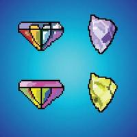 8 bit pixel ruby gemstones and pixel daimond  for game assets and cross stitch patterns in vector illustrations Premium Vector