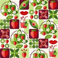 Seamless background with strawberry and abstract geometric shapes. Simple minimal style. Good for branding, decoration of food package, cover design, decorative home kitchen prints