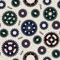 Seamless pattern with dark sihouttes of gear wheels on white textured background. Steampunk style. vector