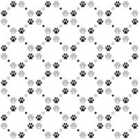 fondo de patrón sin costuras con huellas de mascota casera, cuadrícula diagonal cuadrada con puntos. en blanco y negro. vector. vector