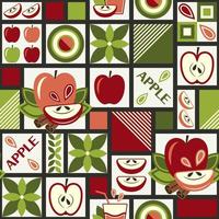 Background with apples in square grid in simple geometric style. Seamless pattern with abstract shapes. Good for branding, decoration of food package, cover design, decorative home kitchen prints vector