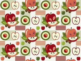 Seamless staggered background with apples and geometric shapes. Simple minimal style. Good for branding, decoration of food package, cover design, decorative home kitchen prints vector