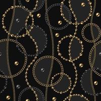 Gold and black steel metallic chains and beads. Seamless vector background with abstract shapes. Design for textile, fabric, wallpaper, wrapping, background.