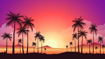 hermoso atardecer playa palm paisaje vector ilustración