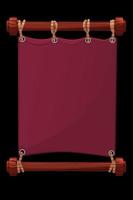 Fabric banner game, blank template for GUI. Vector illustration of a burgundy poster with ropes.