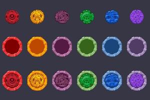 Set of vector symbol Aztecs Maya culture. Isolated round icons constructor of Mayan civilization.