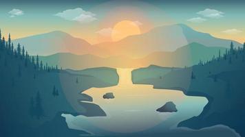 Beautiful river panoramic landscape background illustration vector