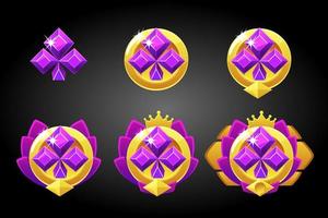 Vector set of game card suits of clubs symbol awards. Ranking in poker game, reward for winning..